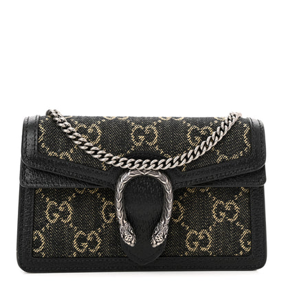 Gucci Jacquard Black Denim GG Monogram Super Mini Dionysus Shoulder Bag Black Ivory 1 of 9