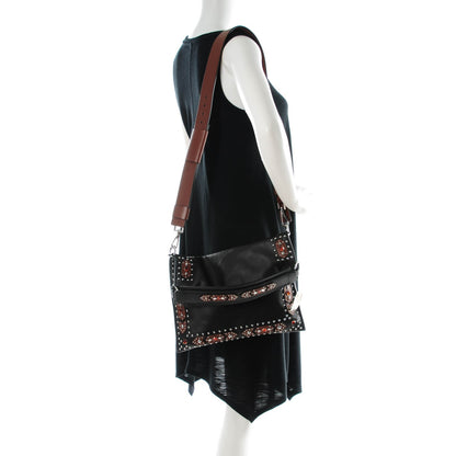 Givenchy Calfskin Studded Postino Fold Over Shoulder Bag Black Pattern 2 of 7