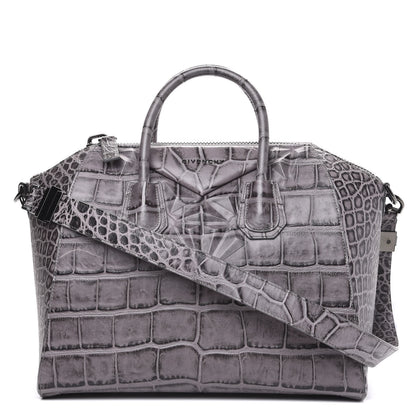 Givenchy Calfskin Crocodile Embossed 3D Stud Medium Antigona Storm Grey 1 of 10
