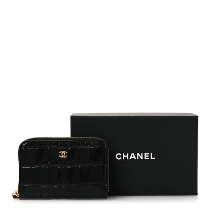 Chanel Calfskin Crocodile Embossed Crococo Zip Coin Purse Black 8 of 8