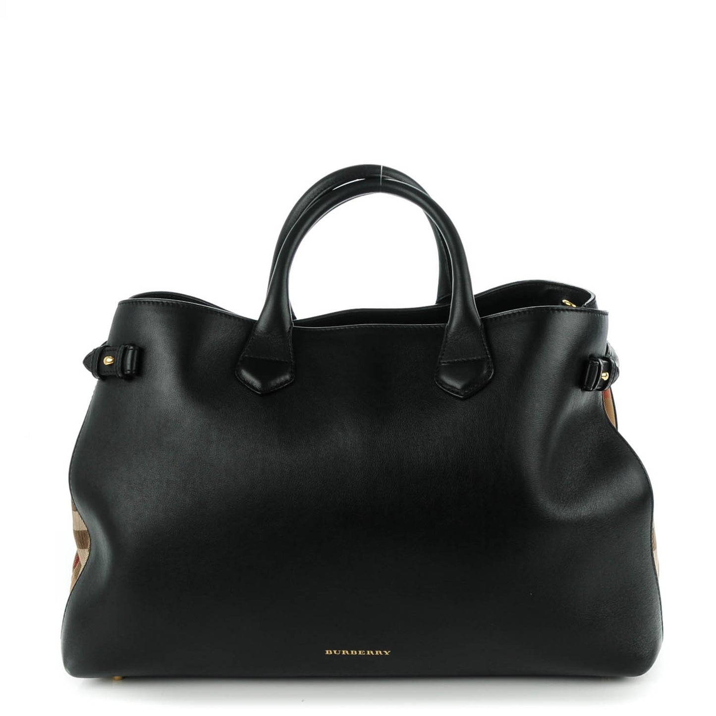 Calfskin House Check Medium Banner Tote Black