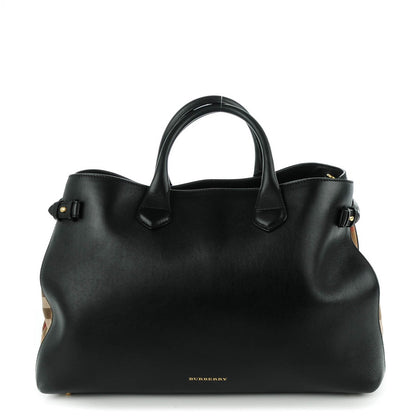 Burberry Calfskin House Check Medium Banner Tote Black 2 of 8