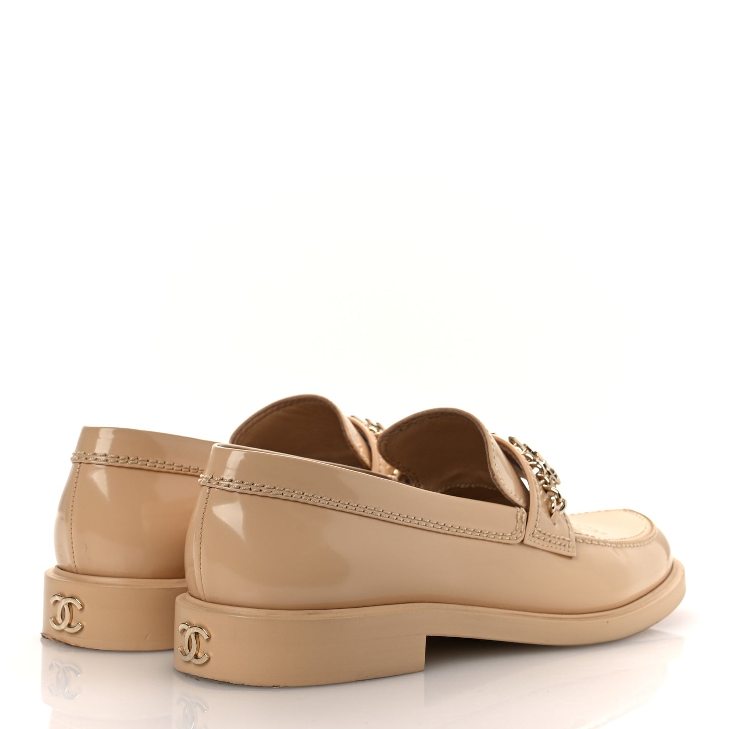 Shiny Calfskin Logo Loafers 40 Beige