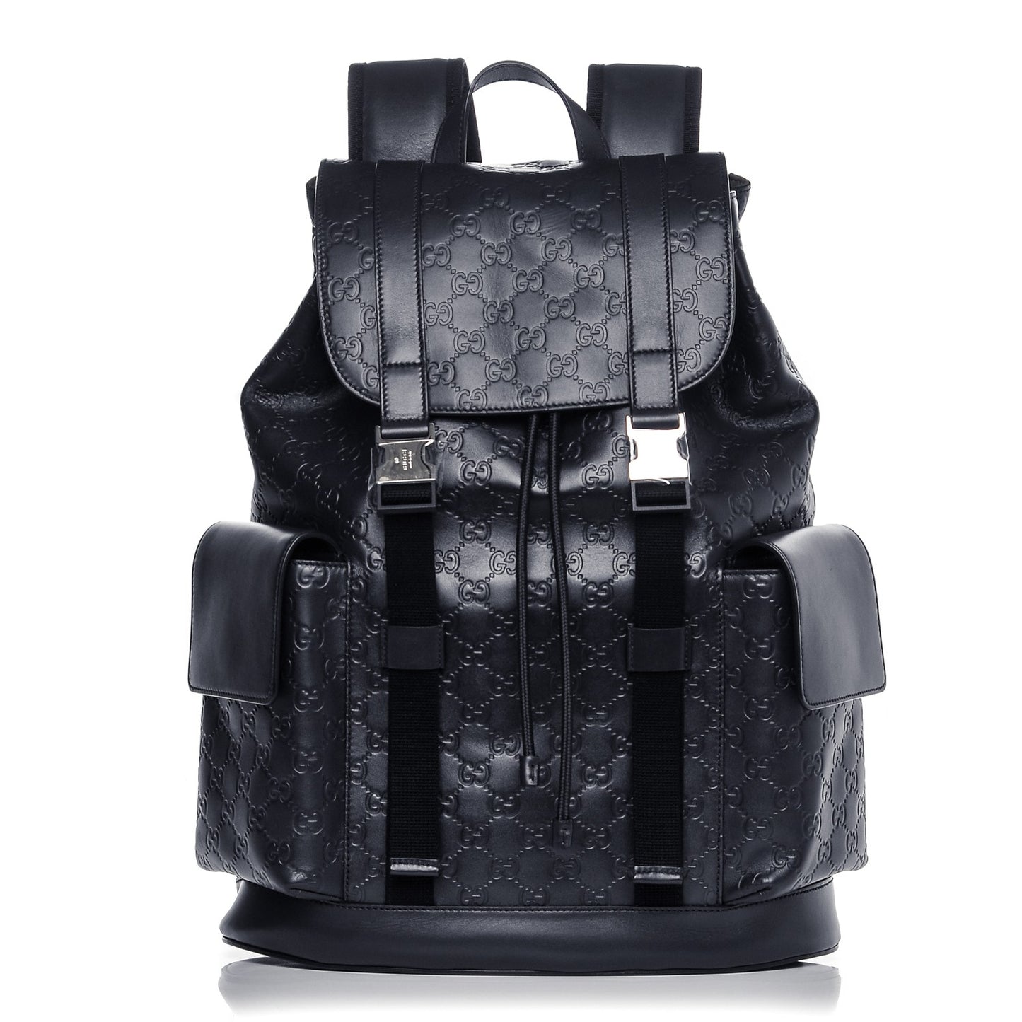 Guccissima Signature Double Buckle Backpack Blue