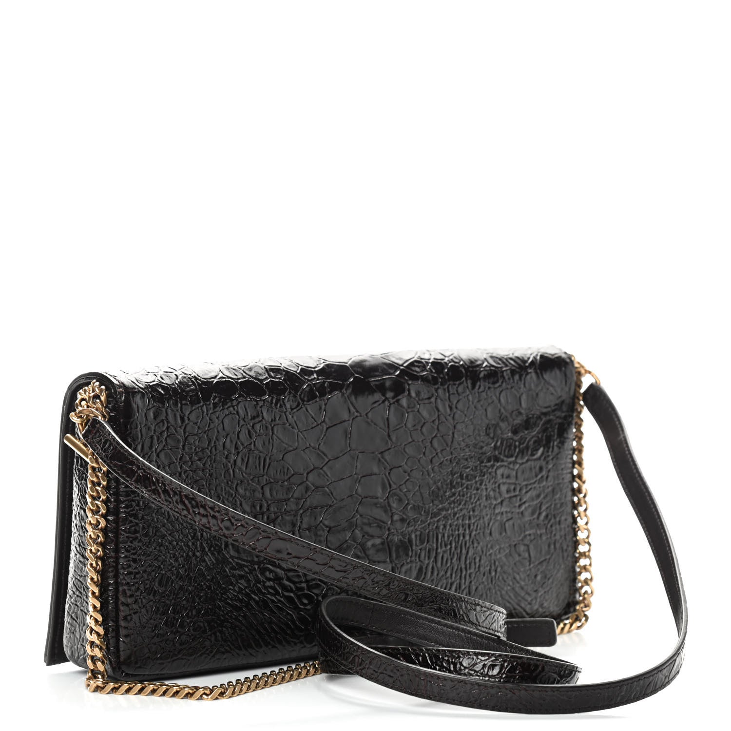 Saint Laurent Crocodile Embossed Monogram Kate 99 Black 2 of 8