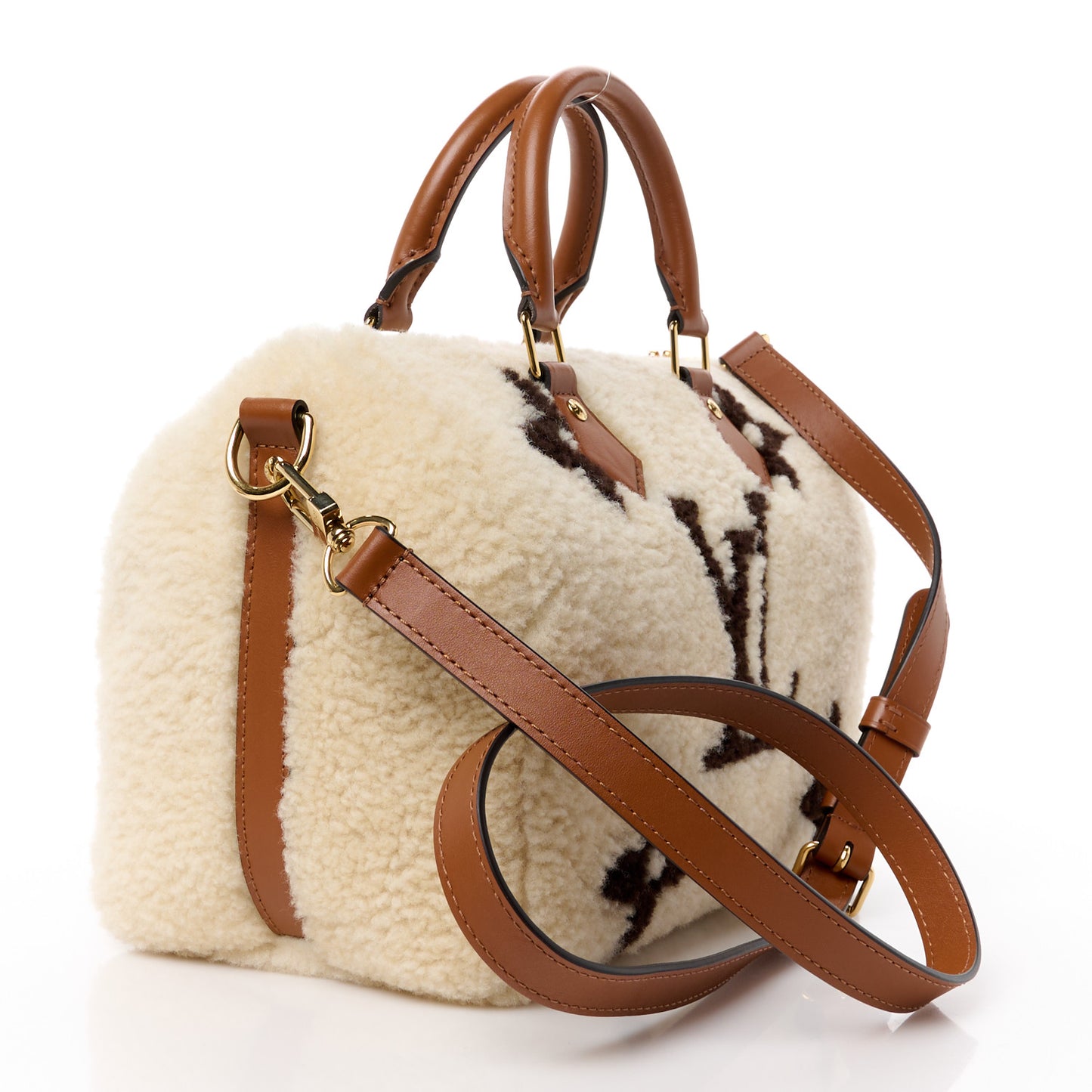 Monogram Shearling Speedy Bandouliere 25 Cream Brown
