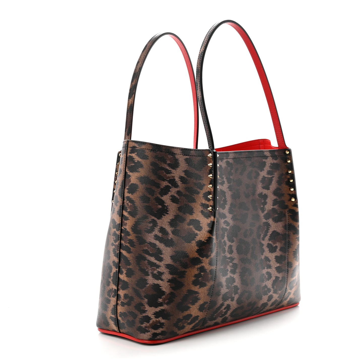 Calfskin Empire Leopard Print Spiked Large Cabarock Shopper Tote Brown