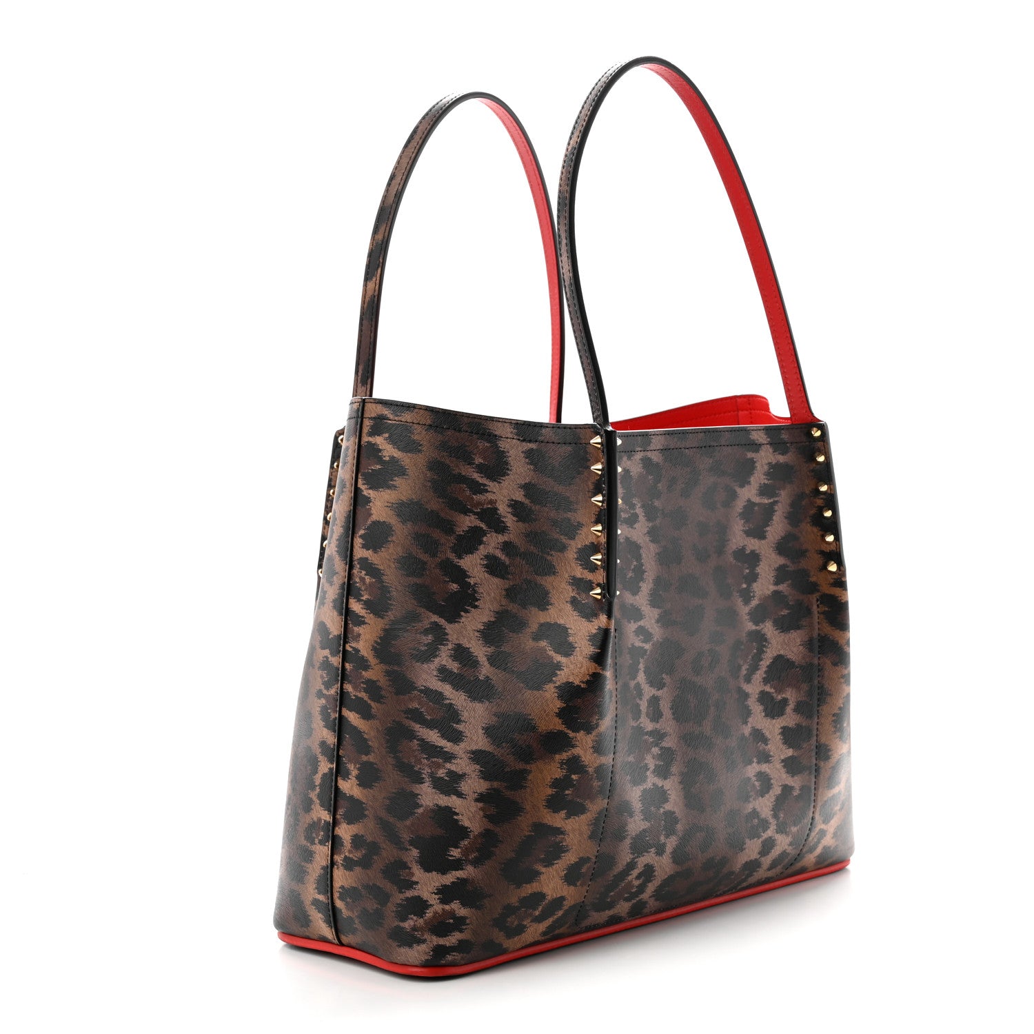 Christian Louboutin Calfskin Empire Leopard Print Spiked Large Cabarock Shopper Tote Brown 3 of 10