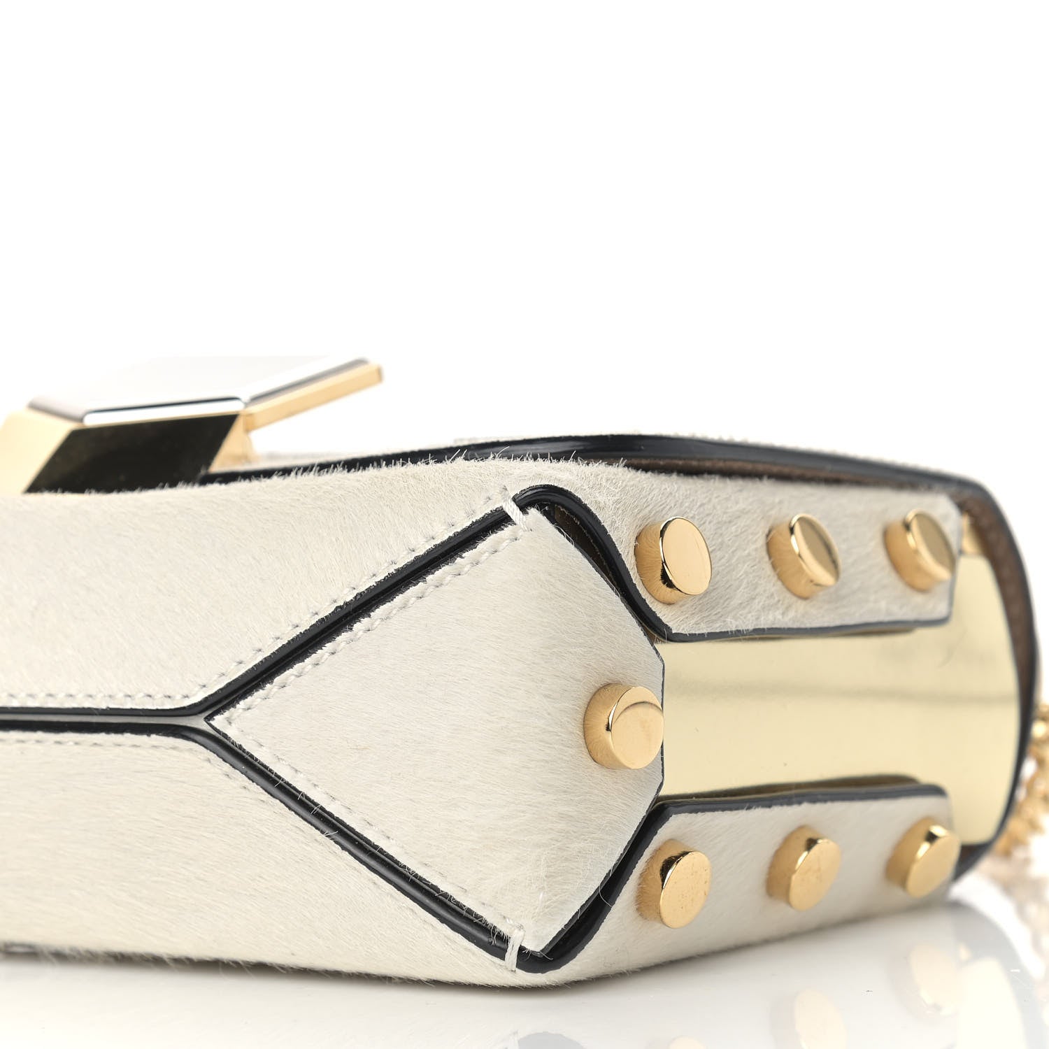 Jimmy Choo Calf Hair Mirror Embellished Lockett Petite Shoulder Bag White 10 of 10