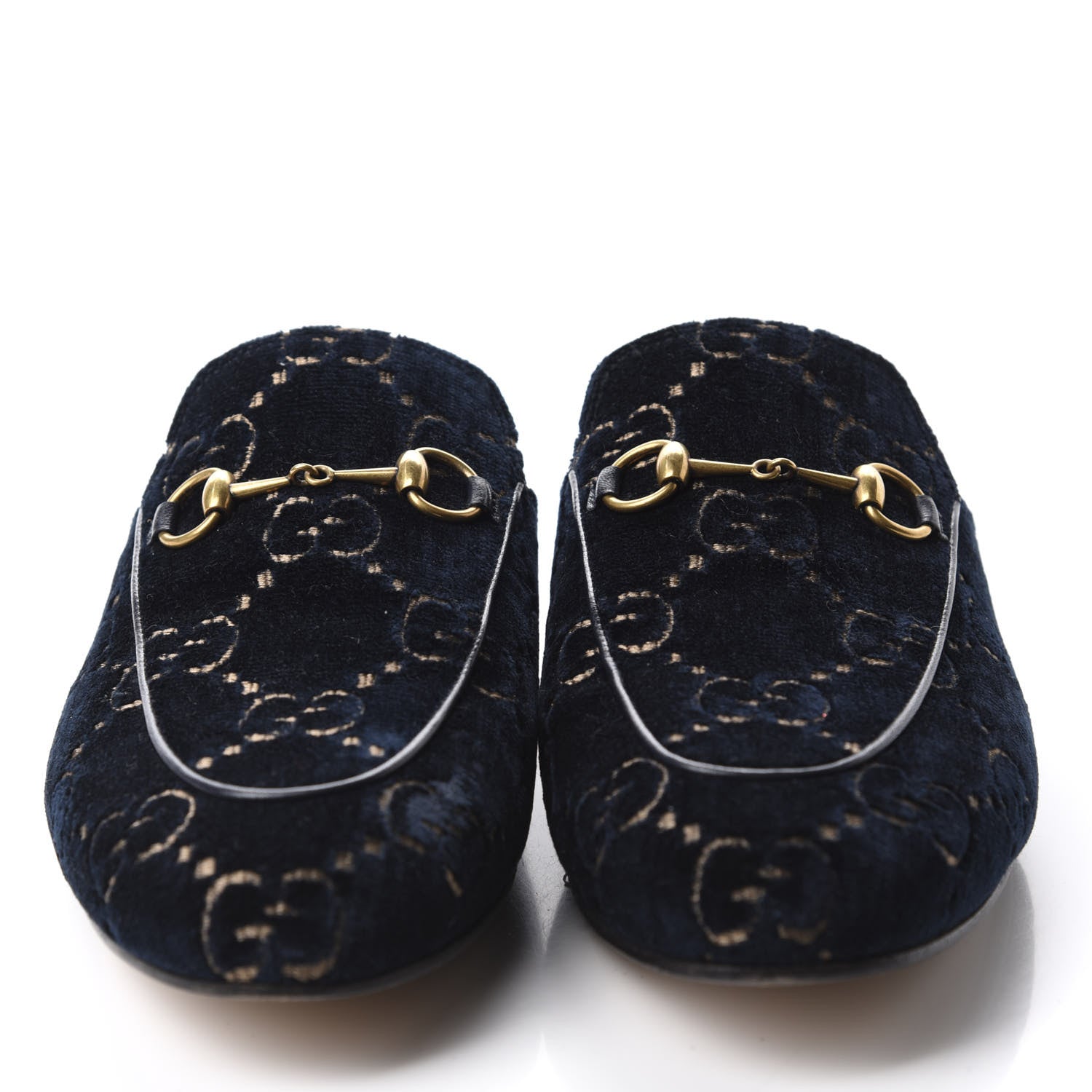 Gucci Velvet GG Monogram Womens Princetown Slippers 40.5 Blue Beige 2 of 9