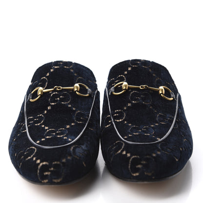 Gucci Velvet GG Monogram Womens Princetown Slippers 40.5 Blue Beige 2 of 9