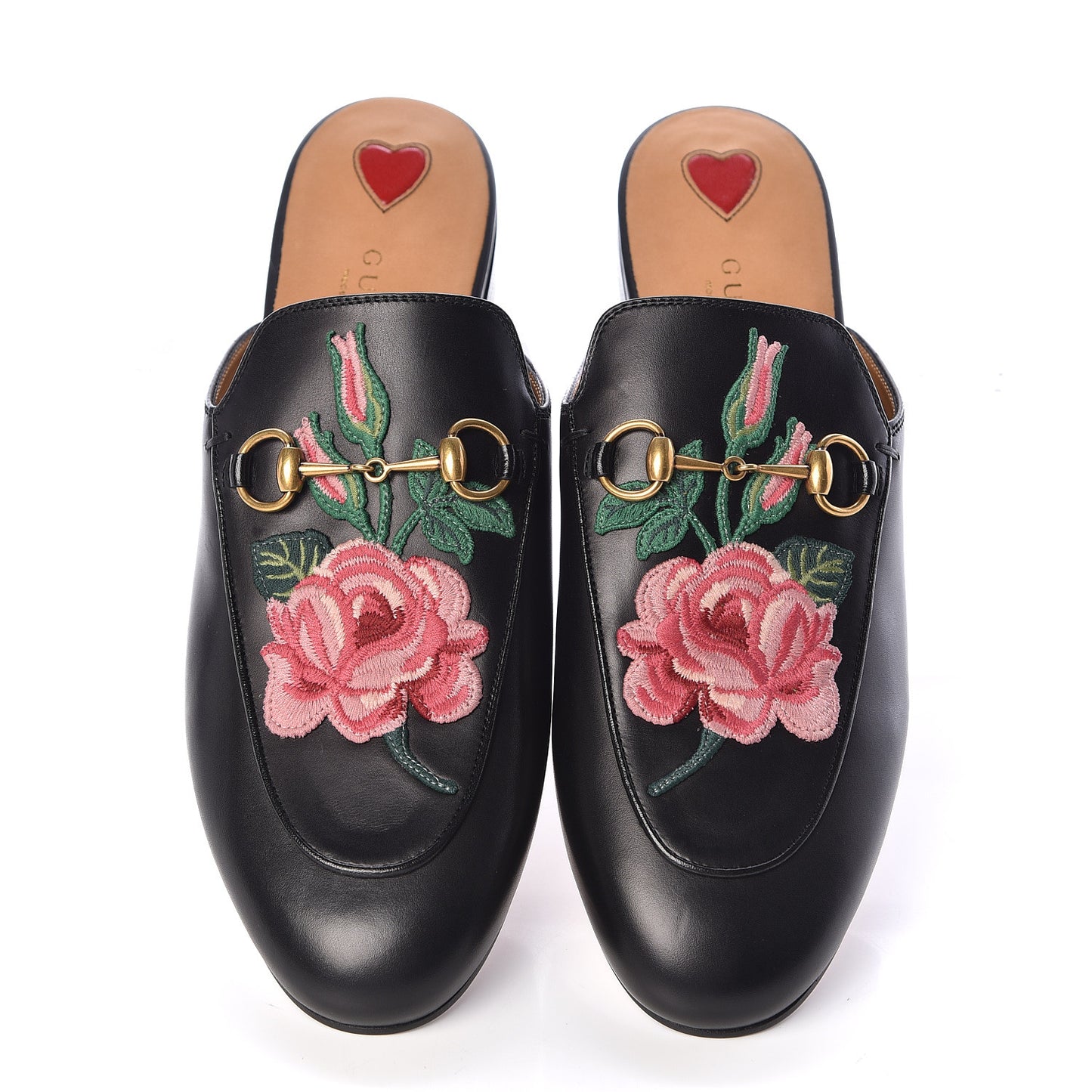 Calfskin Flower Embroidered Princetown Slippers 38.5 Black