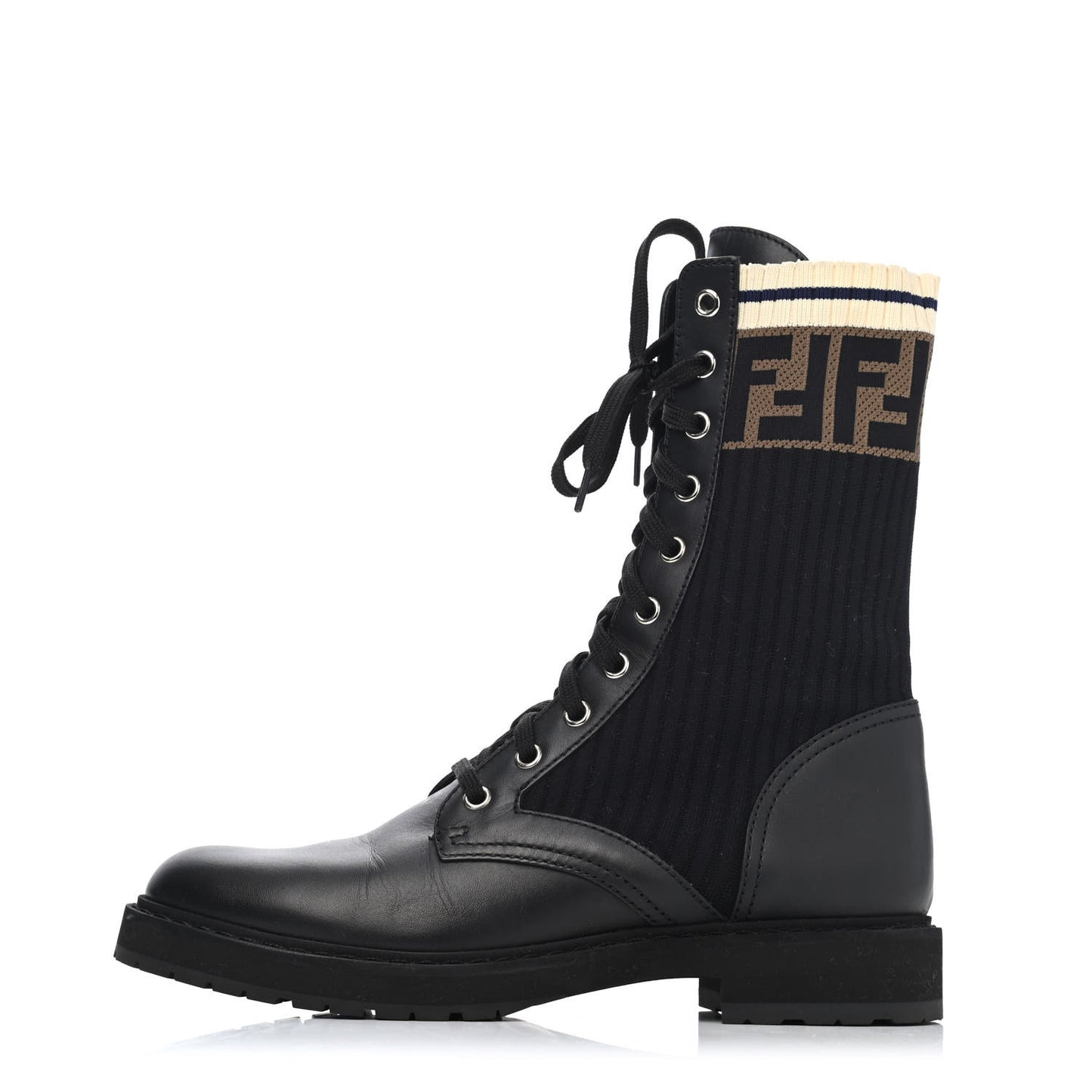 Calfskin Stretch Fabric Rockoko Biker Boots 38.5 Tobacco Black Marino