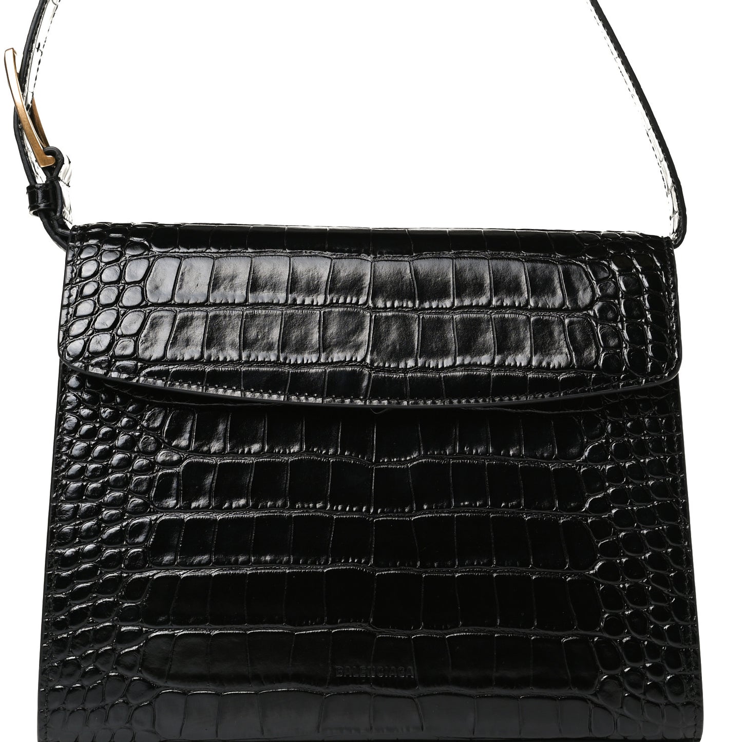 Shiny Calfskin Crocodile Embossed Medium Ghost Shoulder Bag Black