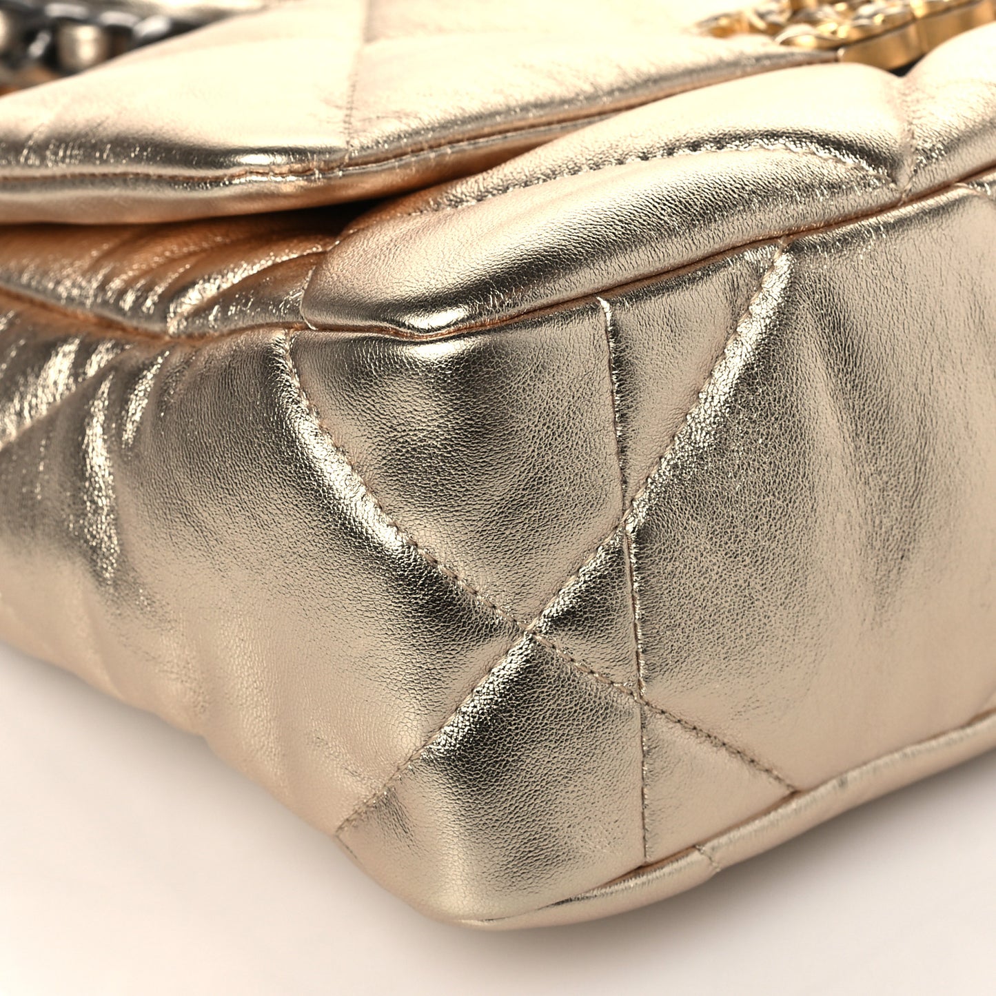 Metallic Lambskin Quilted Medium Chanel 19 Flap Gold