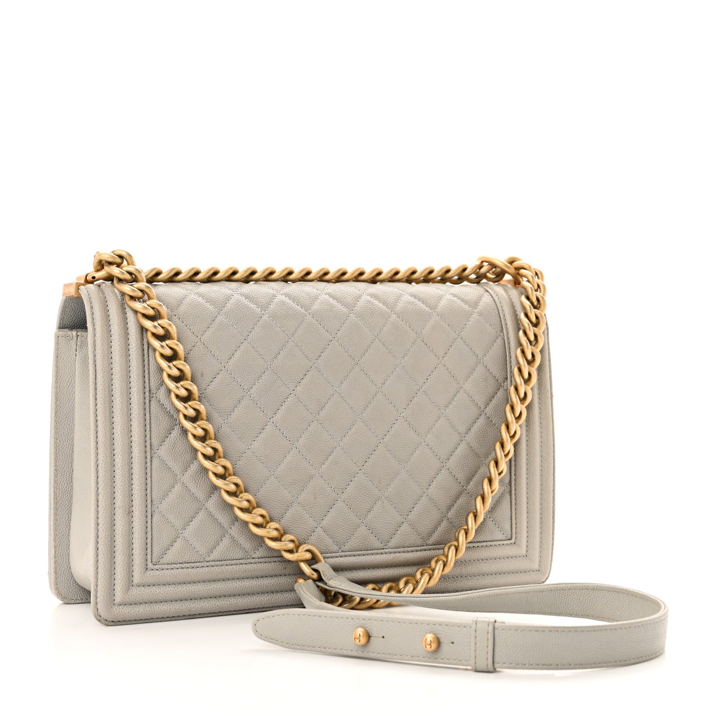 Caviar Quilted New Medium Boy Flap Grey
