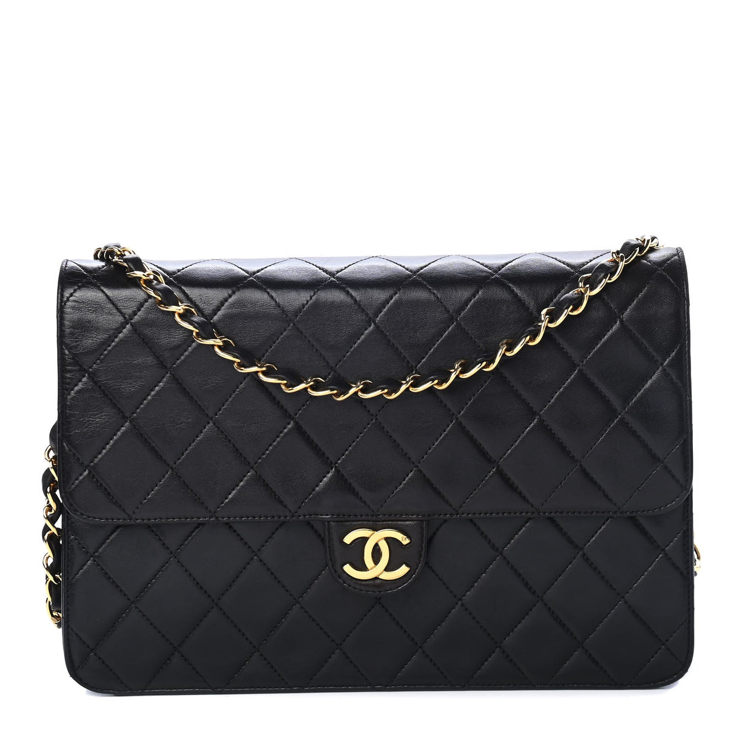 Lambskin Quilted Medium Single Flap Black