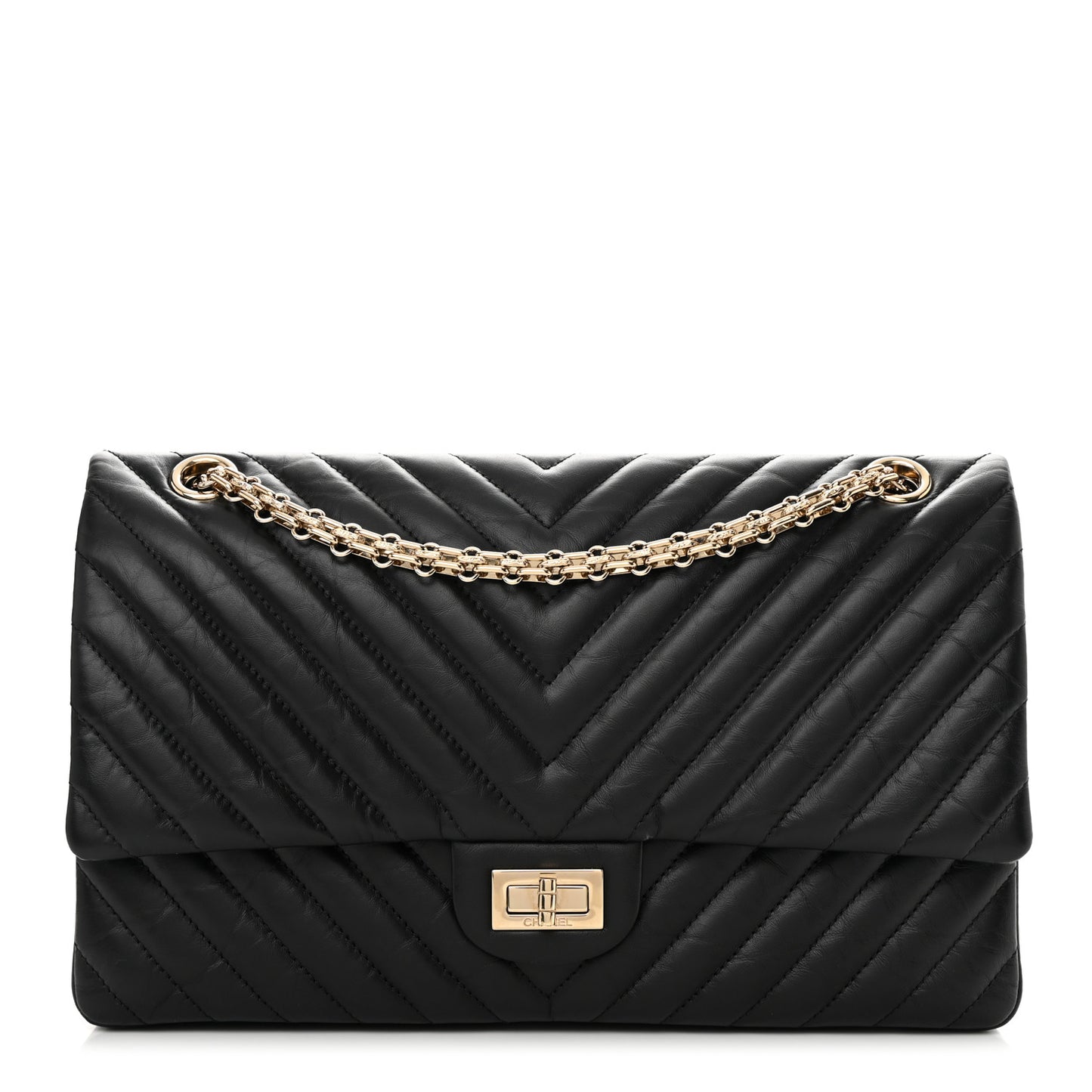 Aged Calfskin Chevron Quilted 2.55 Reissue 226 Flap Black