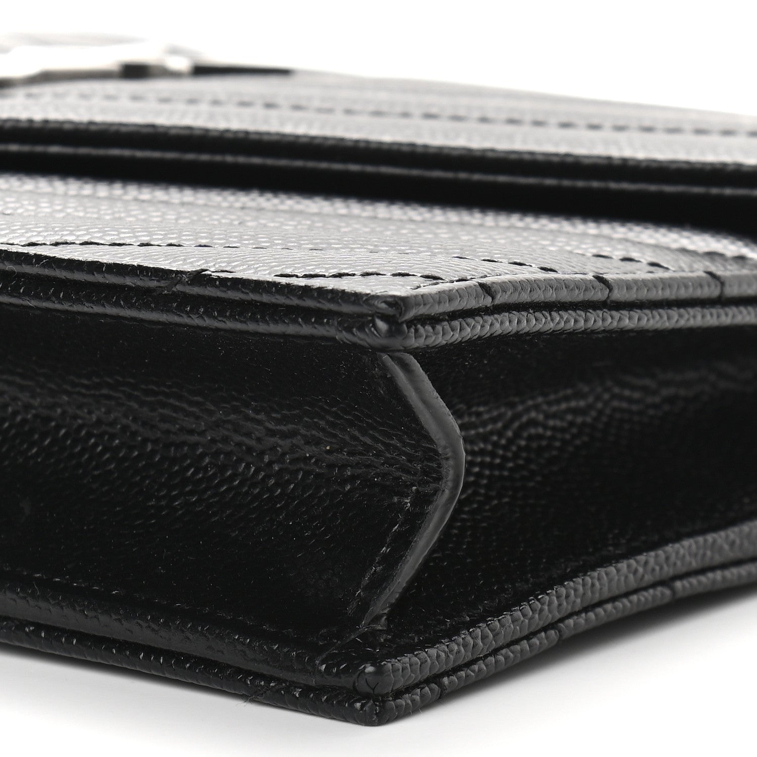Saint Laurent Grain De Poudre Matelasse Chevron Monogram Envelope Chain Wallet Black 9 of 11