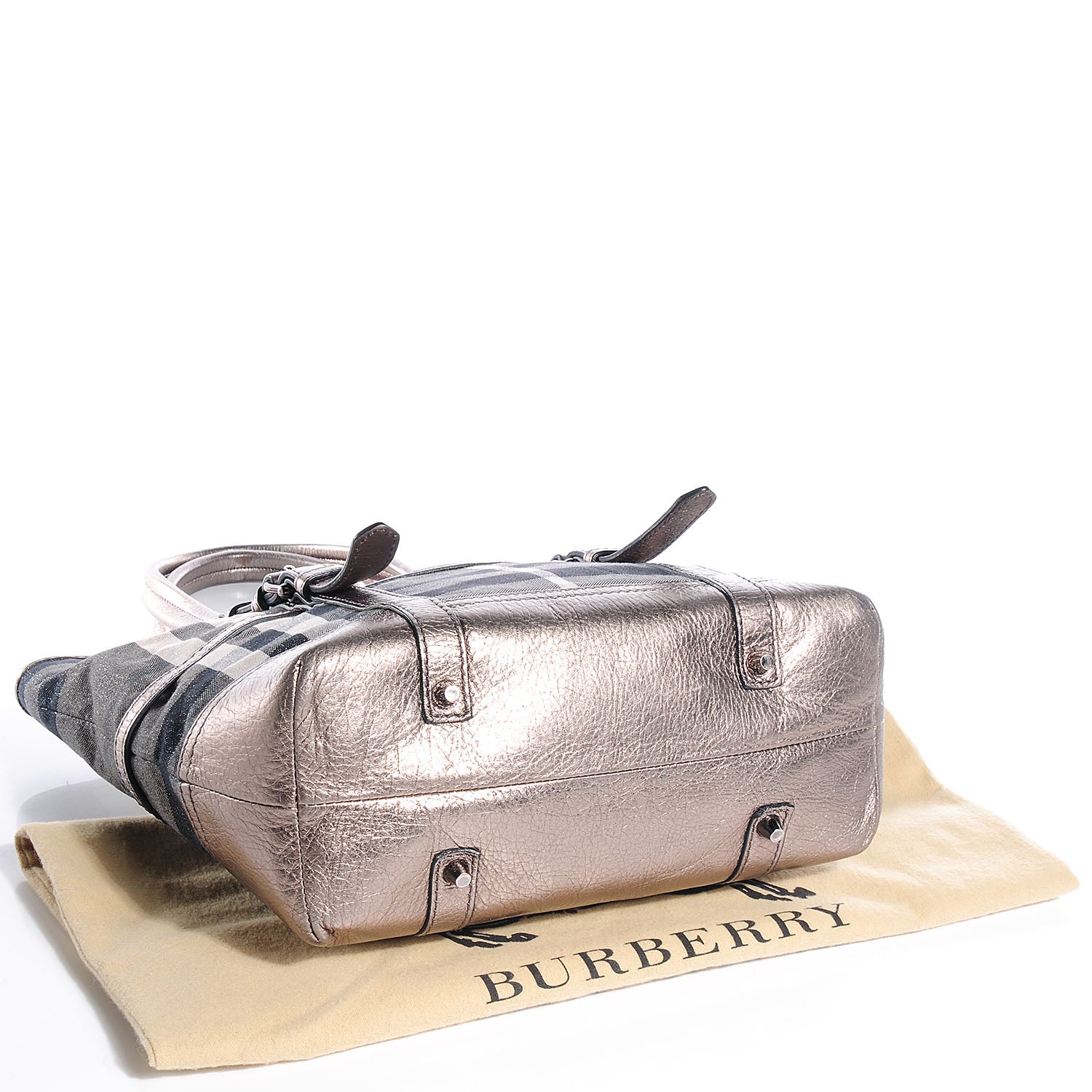 Burberry Shimmer Check Small Tote Silver 4 of 7
