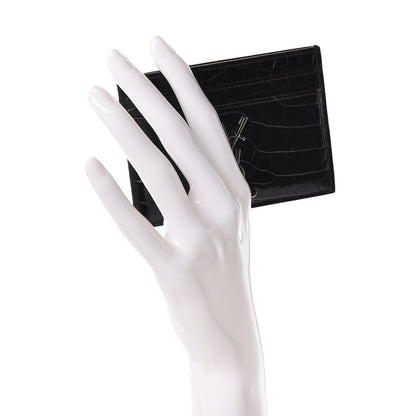 Saint Laurent Calfskin Crocodile Embossed Monogram Credit Card Case Black 2 of 8