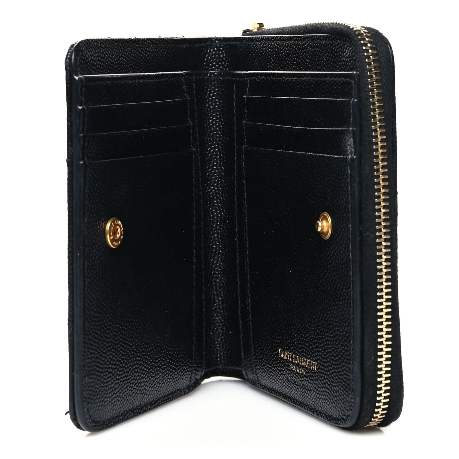 Saint Laurent Grain De Poudre Matelasse Chevron Monogram Compact Zip Around Wallet Black 5 of 10