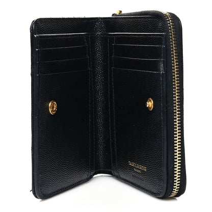Saint Laurent Grain De Poudre Matelasse Chevron Monogram Compact Zip Around Wallet Black 5 of 10