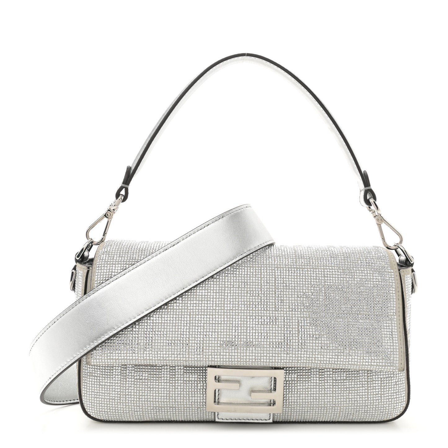 Crystal Vitello Laminato FF Medium Baguette Crystal Argento