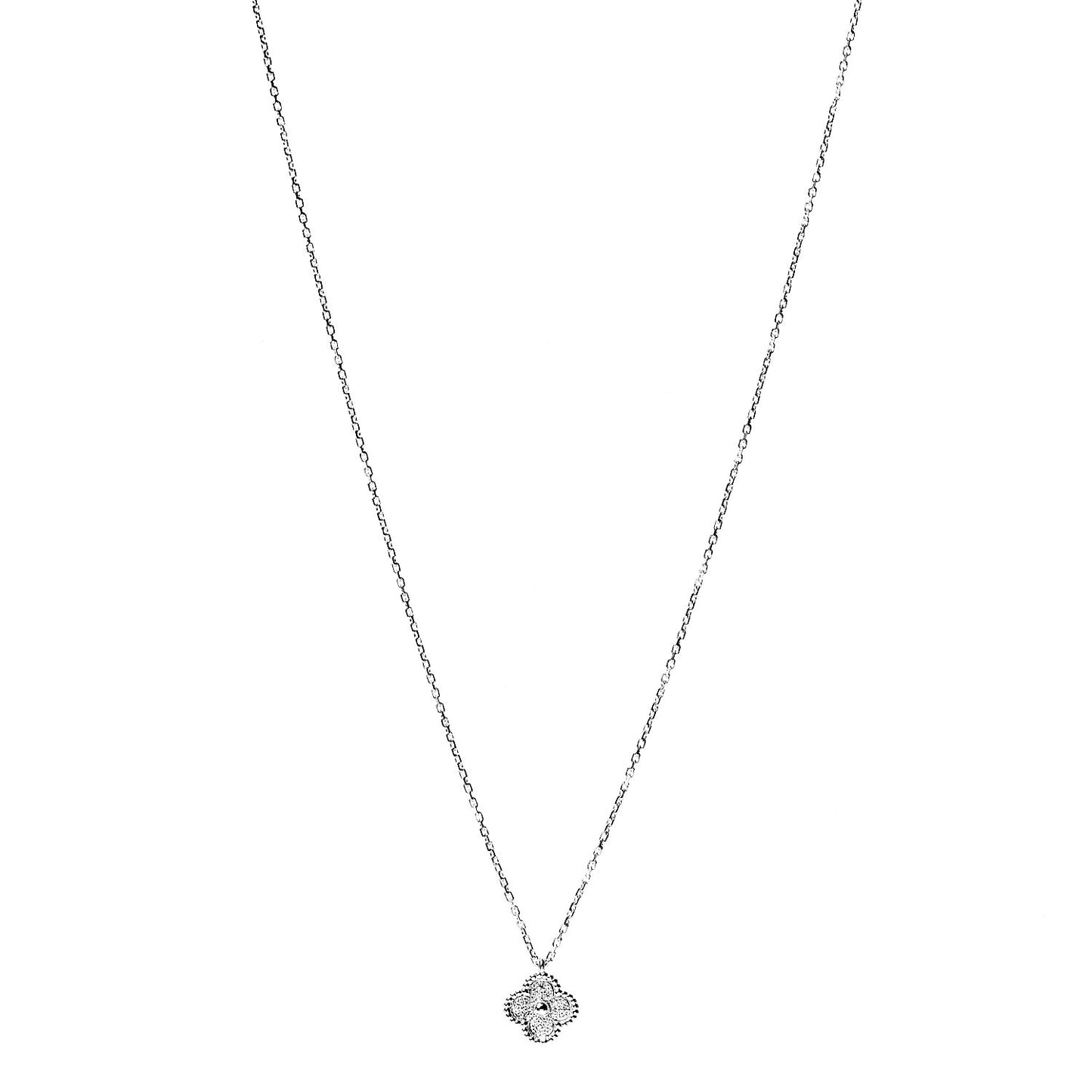 18K White Gold Diamond Sweet Alhambra Pendant Necklace