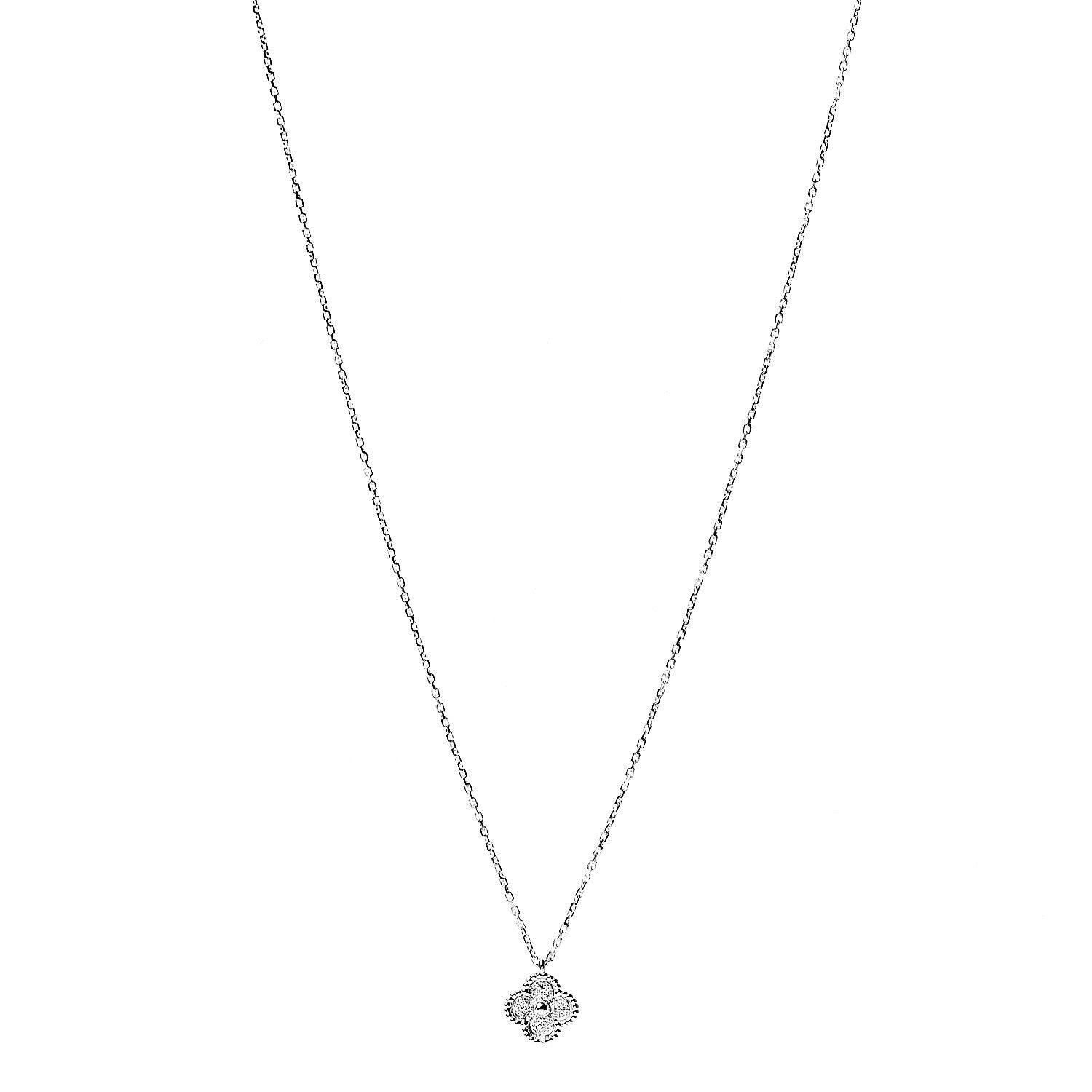 Van Cleef & Arpels 18K White Gold Diamond Sweet Alhambra Pendant Necklace 1 of 6