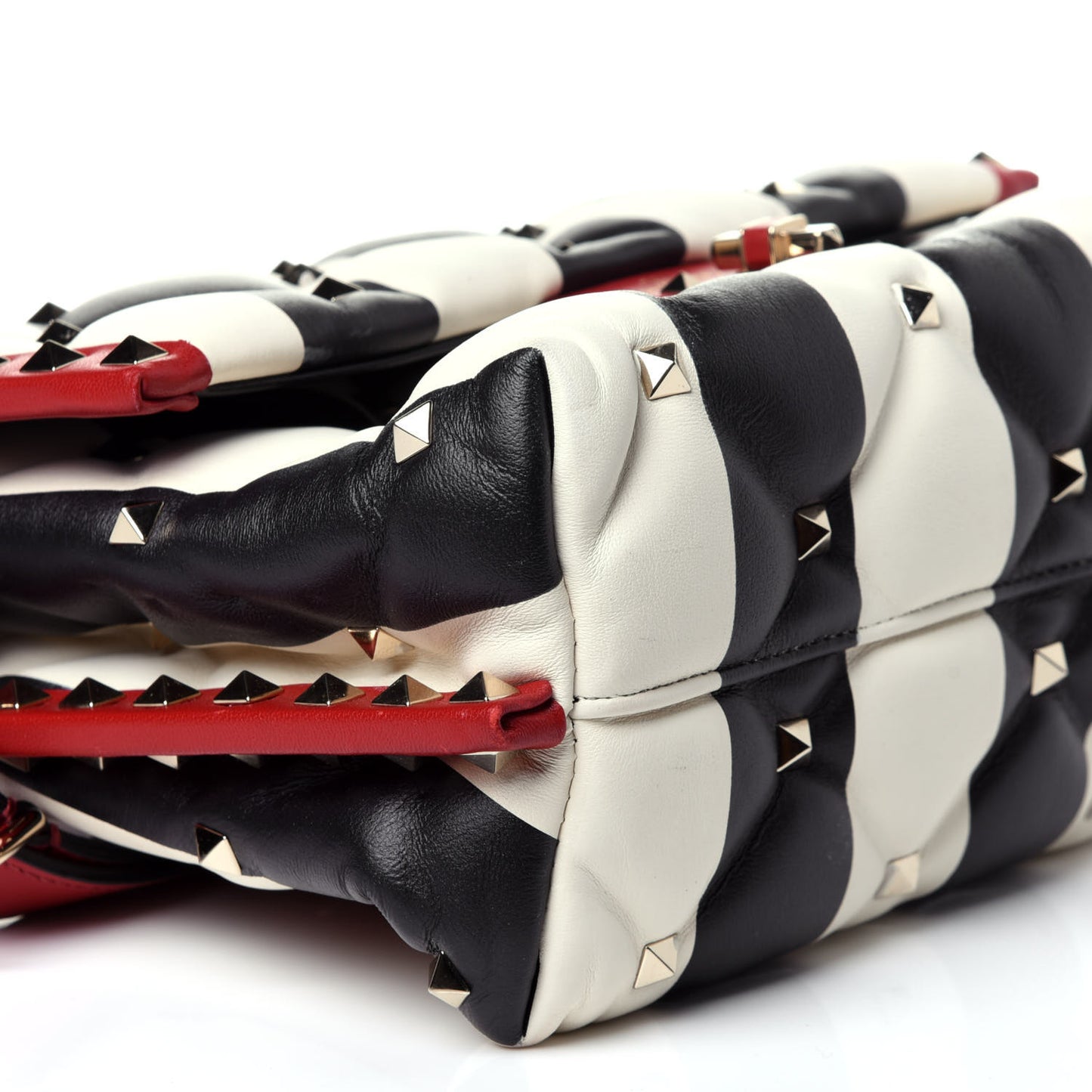 Nappa Striped Medium Candystud Top Handle Bag White Black