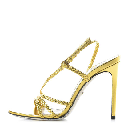 Gucci Metallic Nappa Braided Haines High Heel Sandals 37.5 Gold 1 of 8