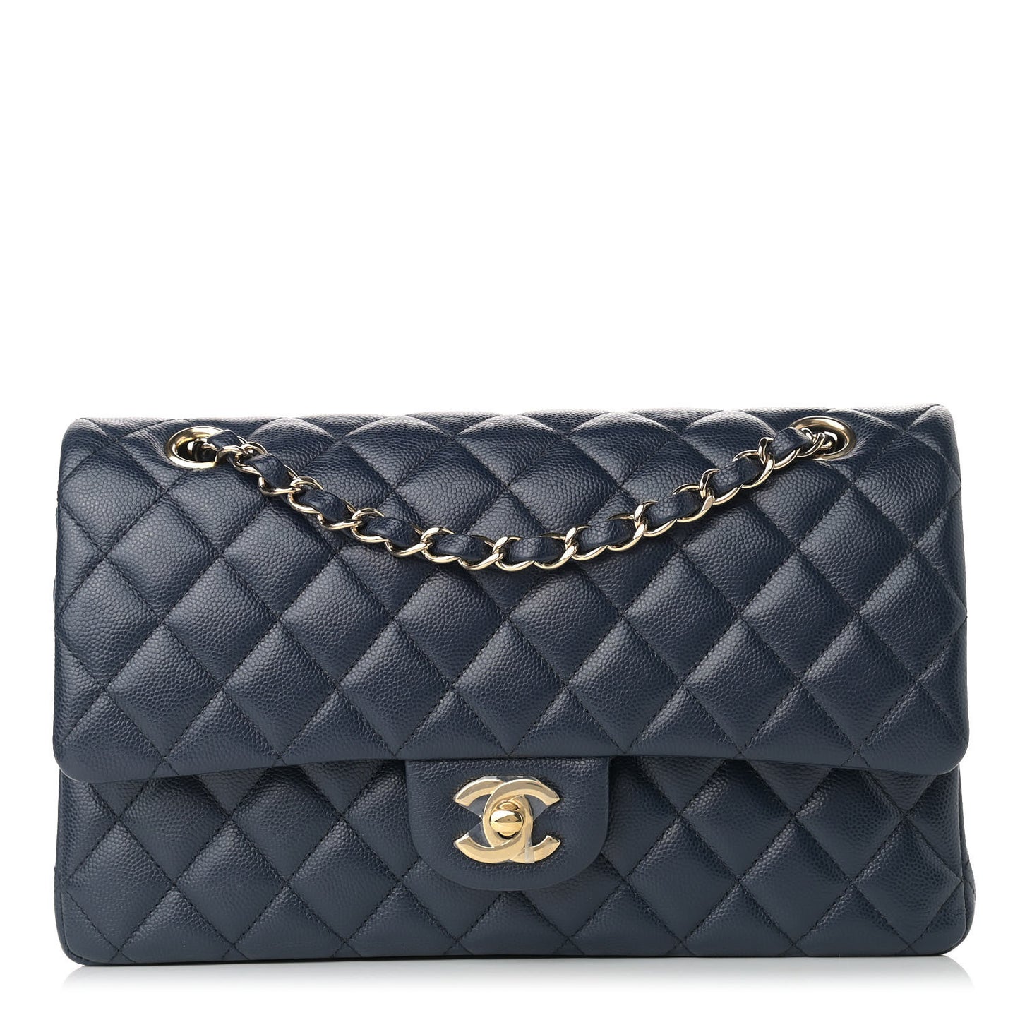 Caviar Quilted Medium Double Flap Navy