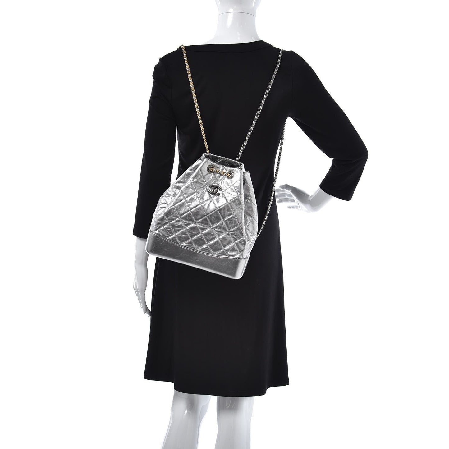 Metallic Crumpled Calfskin Quilted Gabrielle Backpack Silver