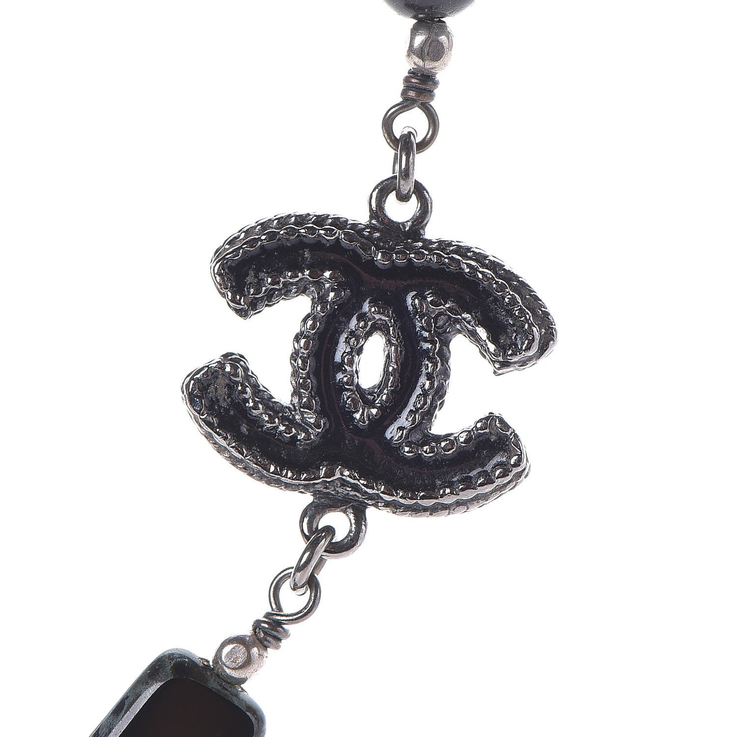Pearl Enamel Bead CC Necklace Ruthenium Black Silver