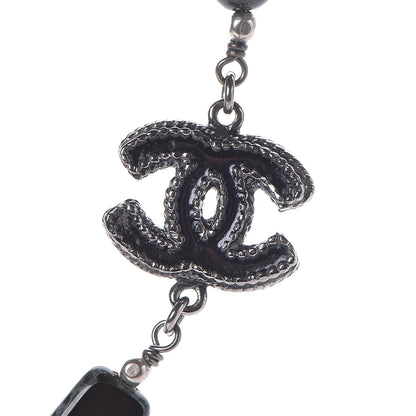 Chanel Pearl Enamel Bead CC Necklace Ruthenium Black Silver 3 of 8