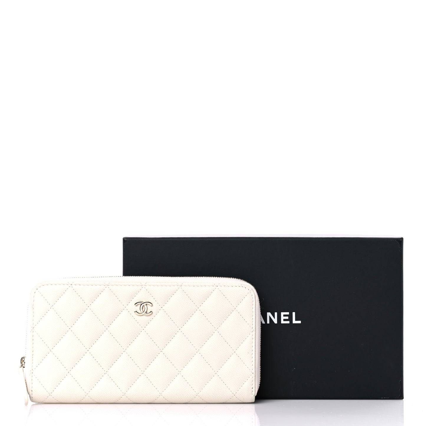 Caviar Quilted Large Gusset Zip Around Wallet White