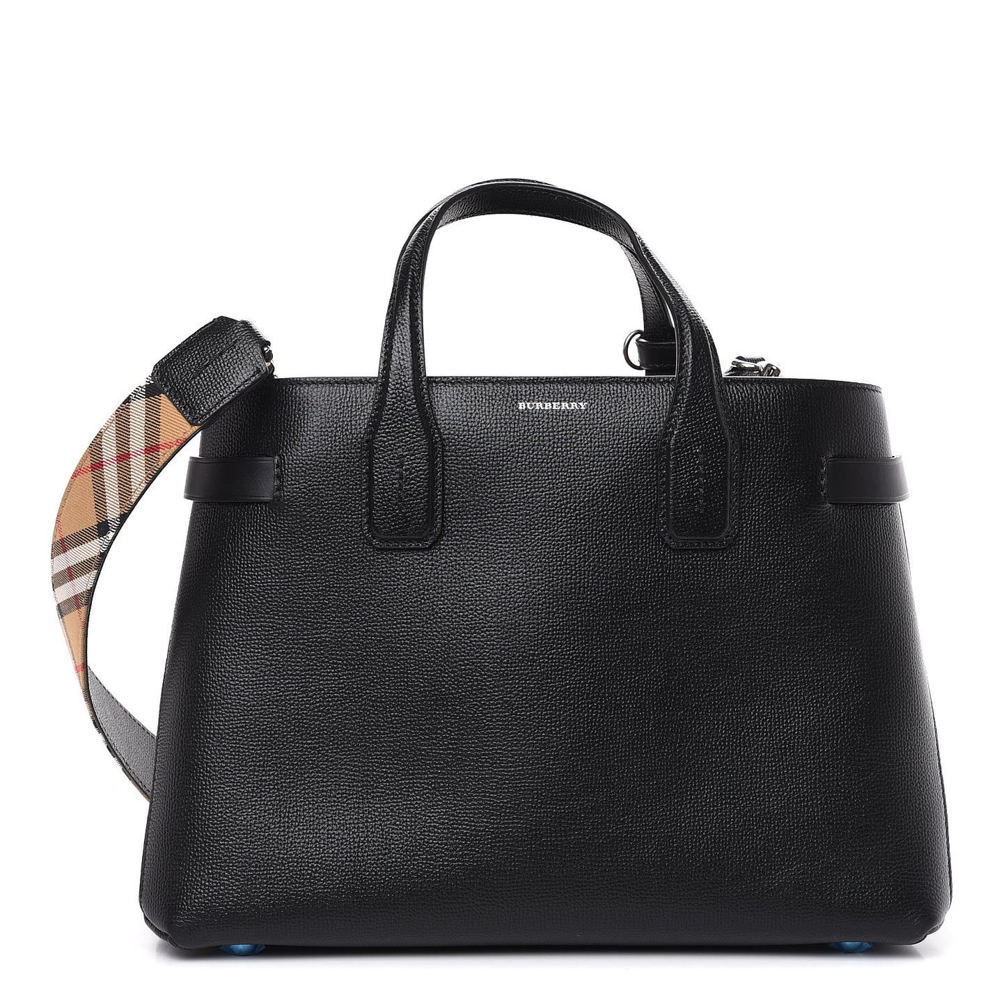 Grainy Calfskin House Check Medium Banner Tote Black