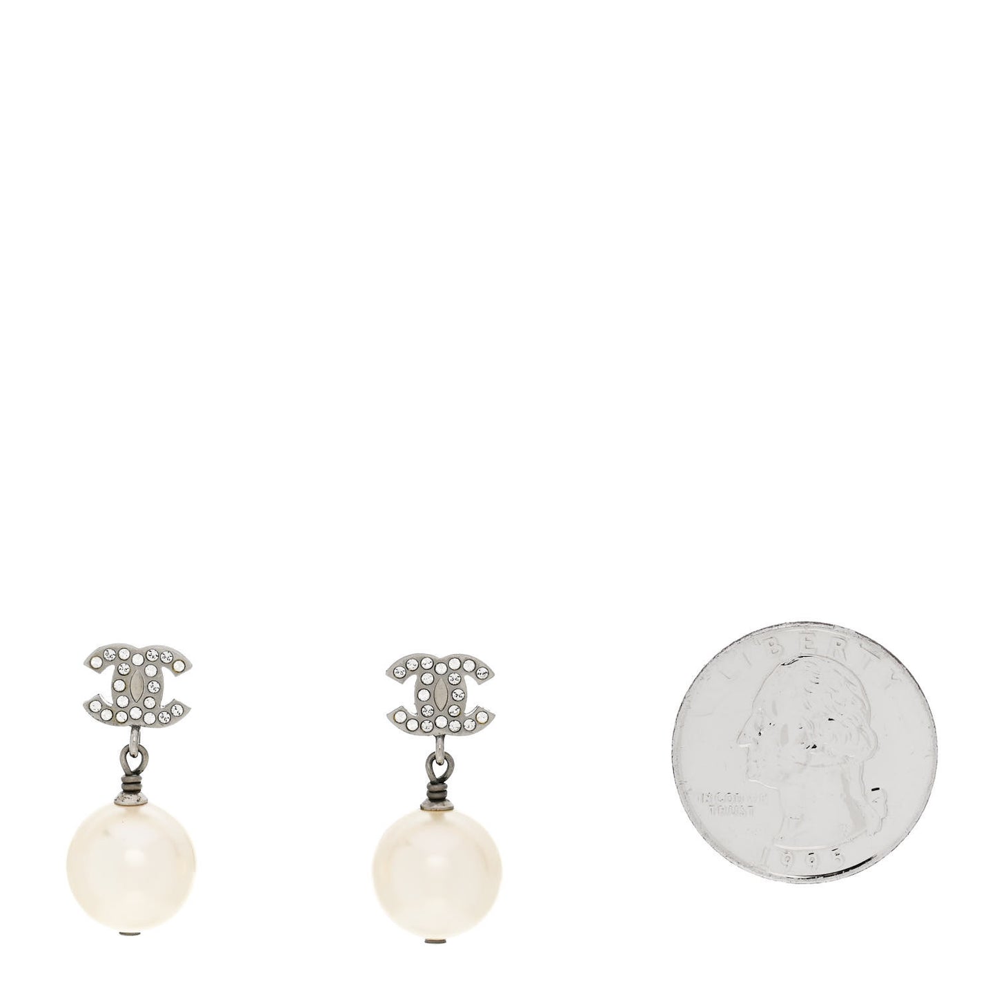 Crystal Pearl CC Drop Earrings Silver Pearly White