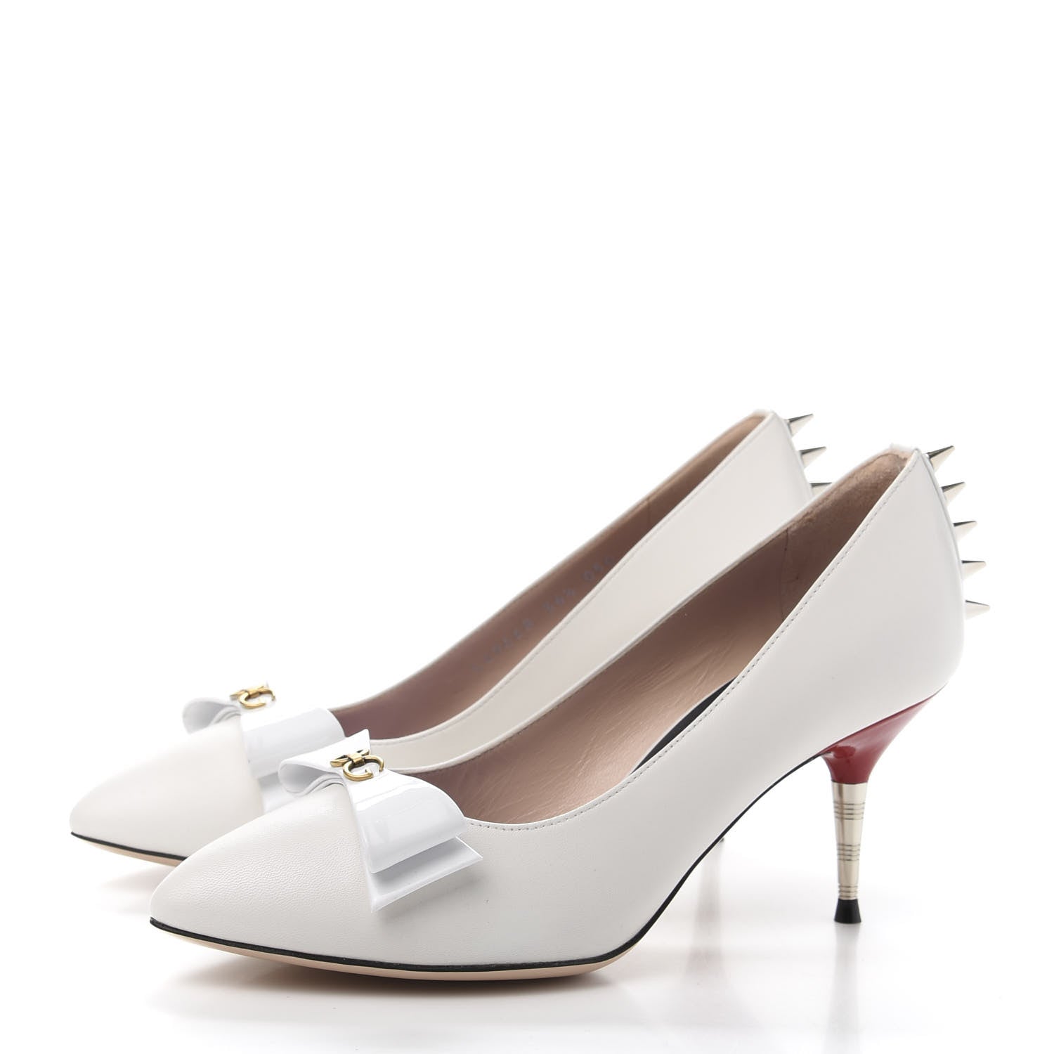 Gucci Calfskin GG Bow Sadie Spike Mid Heel Pumps 36.5 White 3 of 10