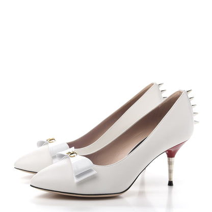 Gucci Calfskin GG Bow Sadie Spike Mid Heel Pumps 36.5 White 3 of 10