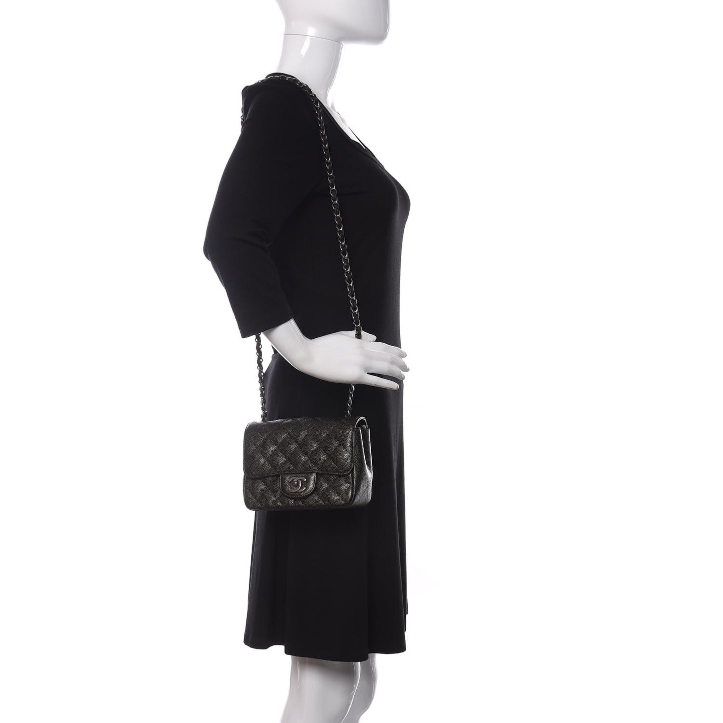 Metallic Caviar Quilted Mini Square Flap Dark Charcoal
