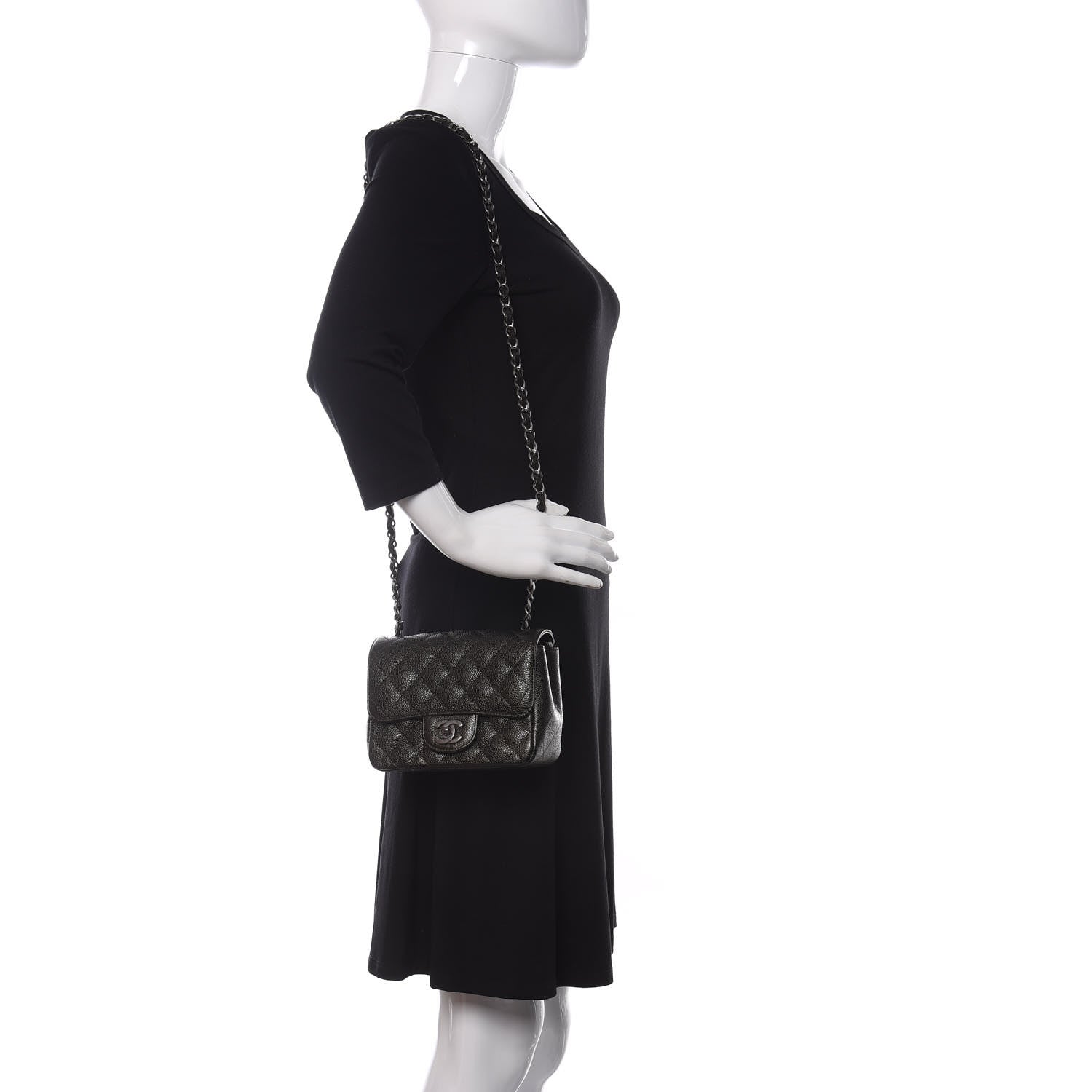 Chanel Metallic Caviar Quilted Mini Square Flap Dark Charcoal 2 of 9