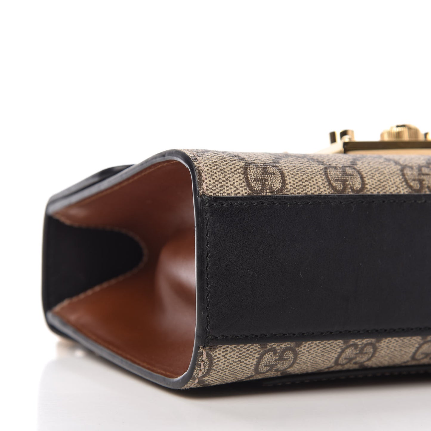GG Supreme Monogram Calfskin Small Padlock Shoulder Bag Beige Black Cuir