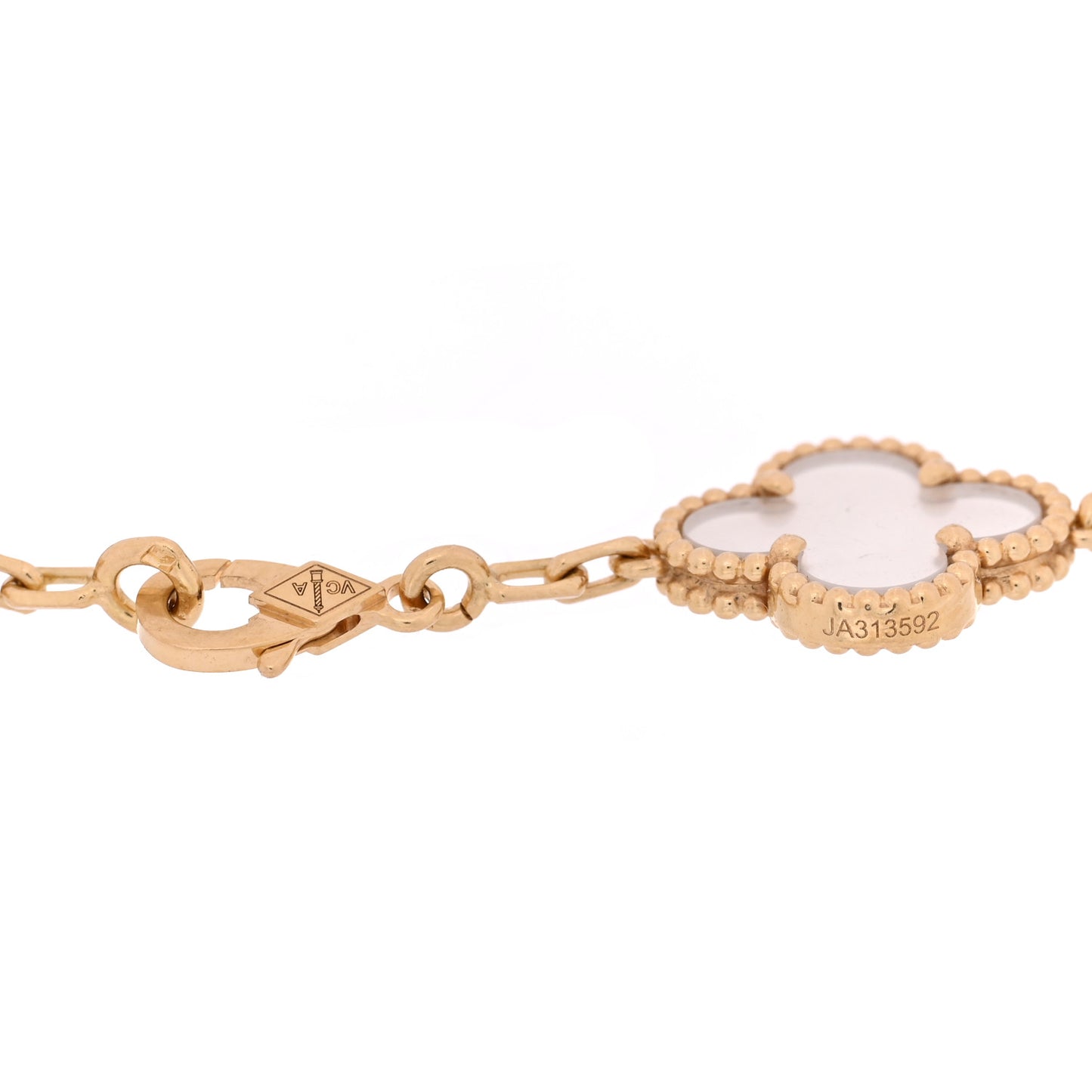 18K Yellow Gold Rock Crystal 5 Motifs Vintage Alhambra Bracelet