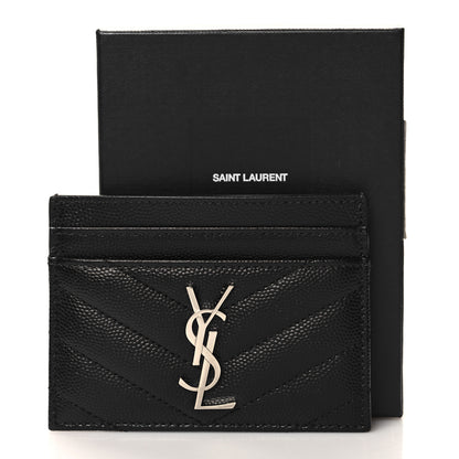 Saint Laurent Grain De Poudre Matelasse Chevron Monogram Credit Card Case Black 9 of 9