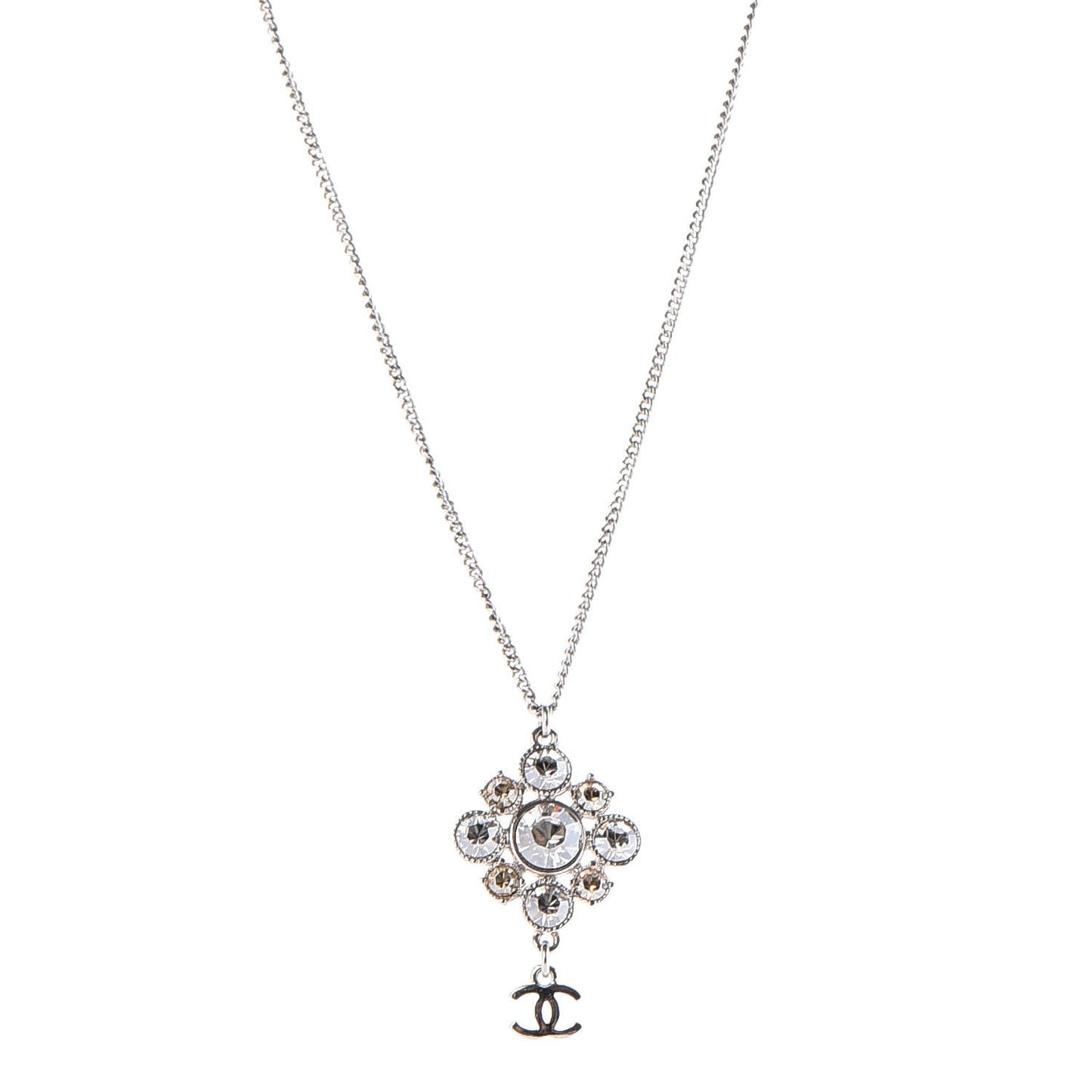 Crystal CC Drop Pendant Necklace Silver