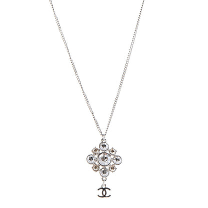 Chanel Crystal CC Drop Pendant Necklace Silver 1 of 6