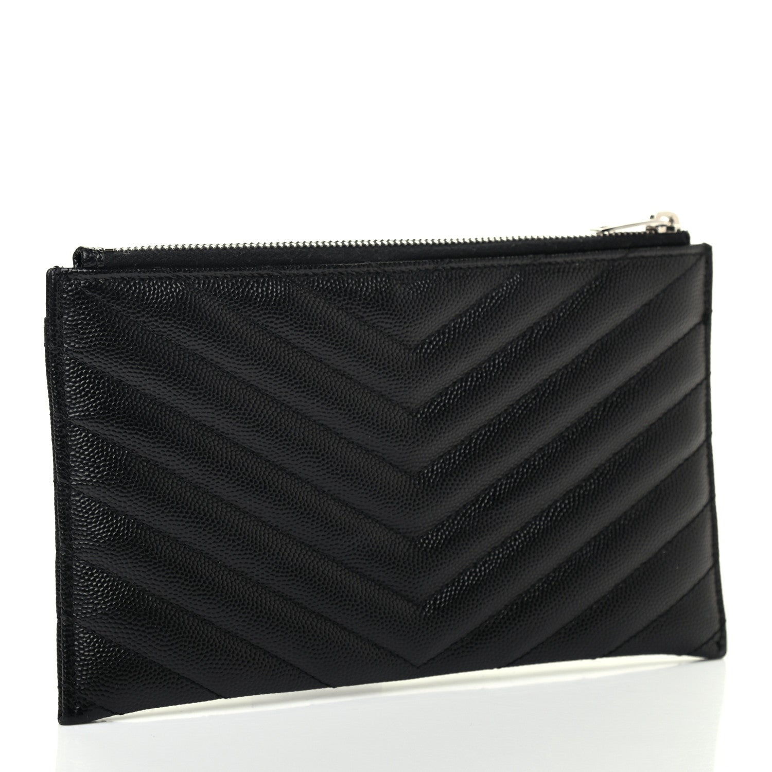 Saint Laurent Grain De Poudre Chevron Monogram Bill Pouch Black 3 of 6