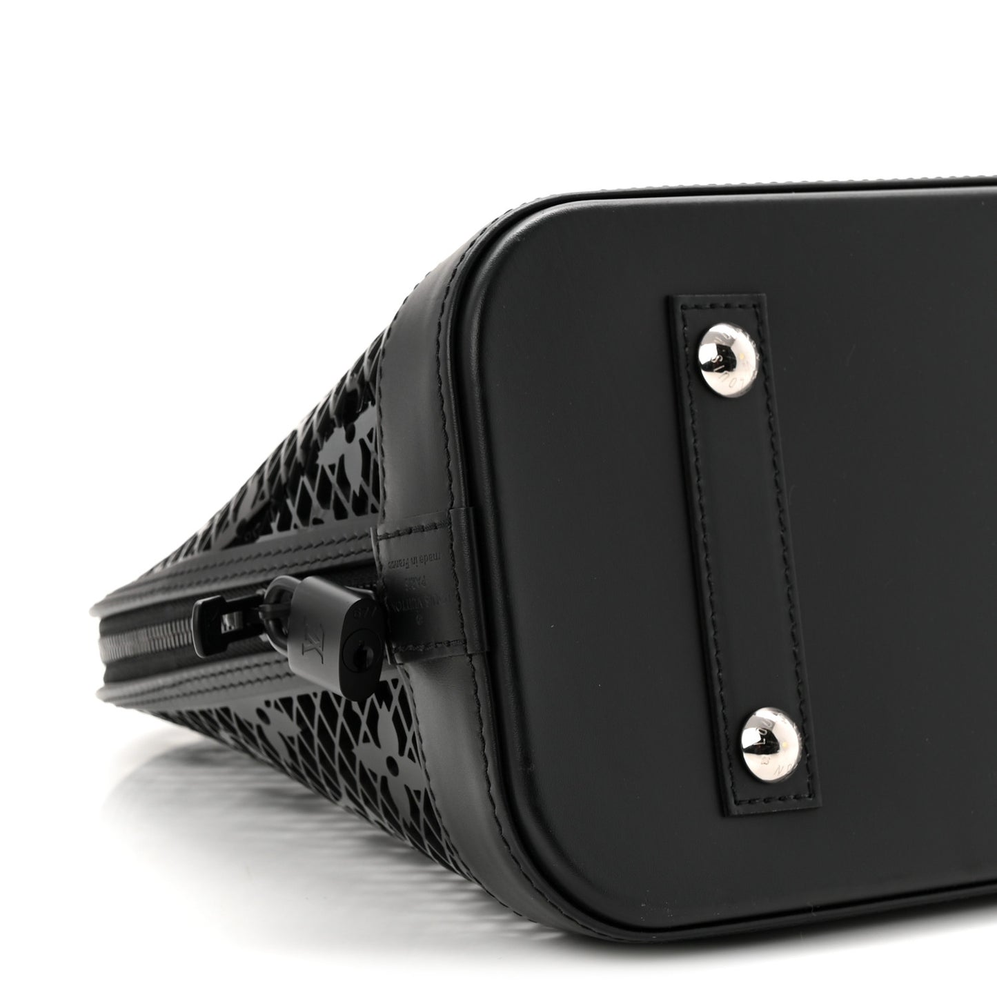 Patent Calfskin Laced Monogram Alma PM Black